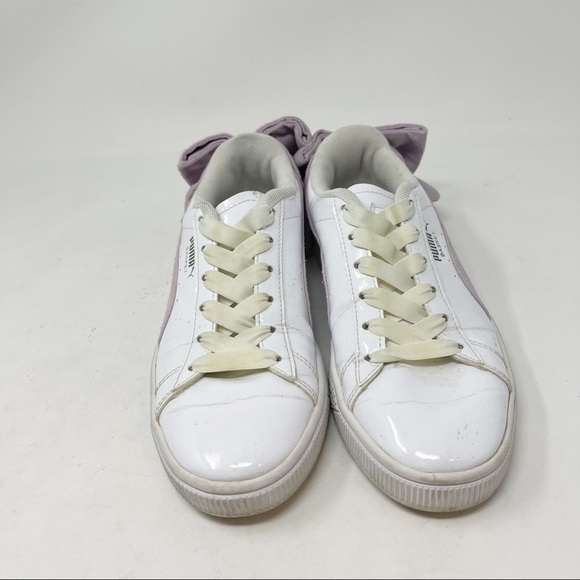PUMA Women’s BASKET SUEDE BOW Sneakers White Patent Winsome Orchid Lavender - Picture 6 of 11